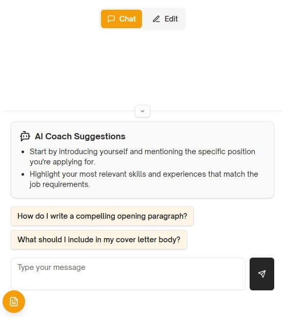 The chat box can help refine your cover letter