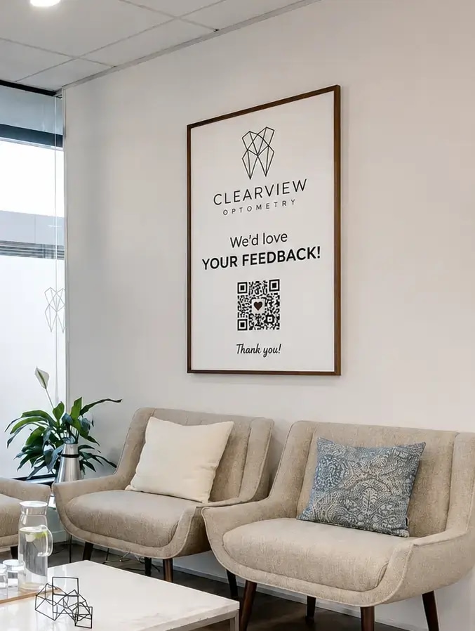 QR code for private patient feedback in an optometry waiting room
