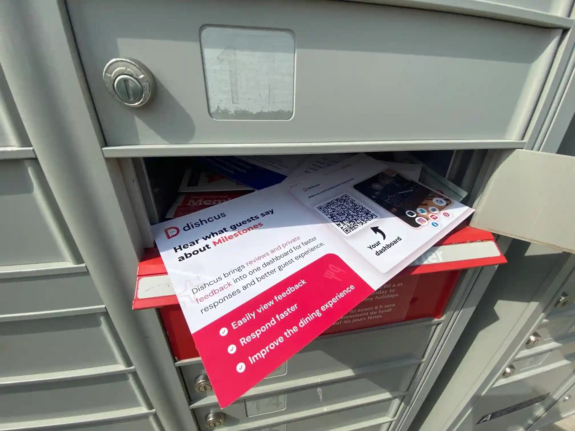 Dishcus postcards waiting inside a mailbox