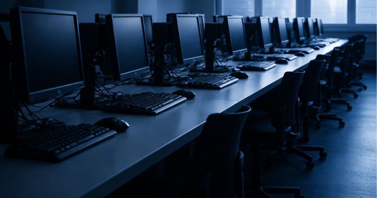 Empty computer lab in Canadian college representing layoffs affecting faculty and staff across Ontario institutions