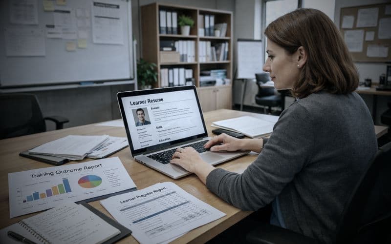 Training provider reviewing learner resumes to assess resume outcomes for training providers and employability results