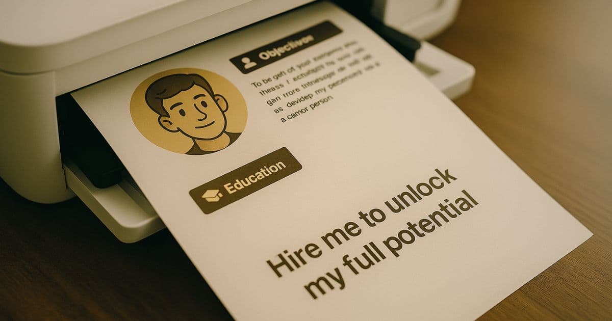 Half-printed resume with text "hire me to unlock my full potential" representing viral job application trends and the challenge of standing out to recruiters