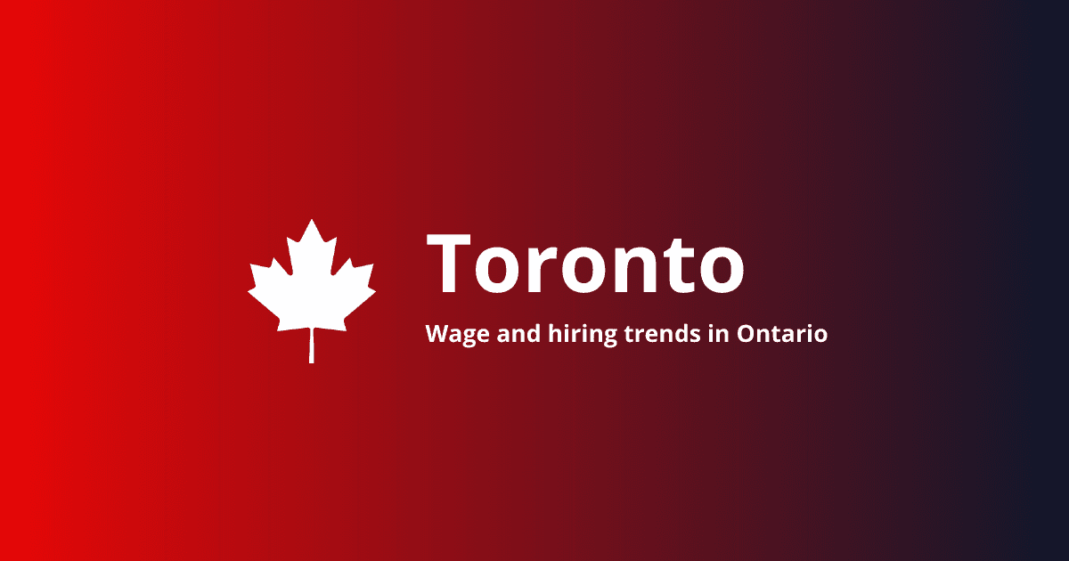 Toronto Ontario job market 2026 showing downtown skyline and Ambassador Bridge with employment data overlay