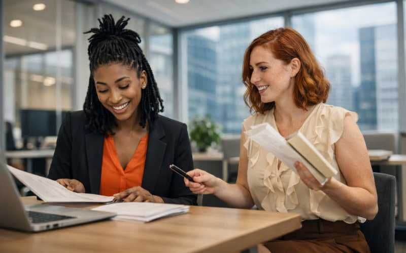 Ontario HR professionals reviewing 2026 job posting compliance checklist with salary disclosure and AI templates on office screens