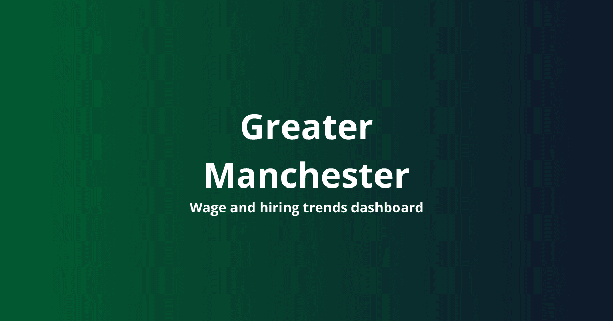 Greater Manchester labour market dashboard showing 2026 employment trends, wage levels, hiring activity, and workforce statistics