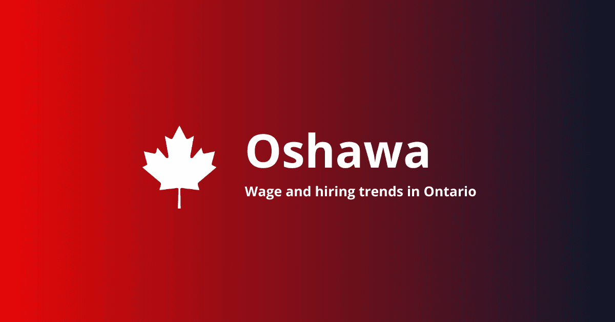 Oshawa Ontario job market 2026 showing downtown skyline and Ambassador Bridge with employment data overlay