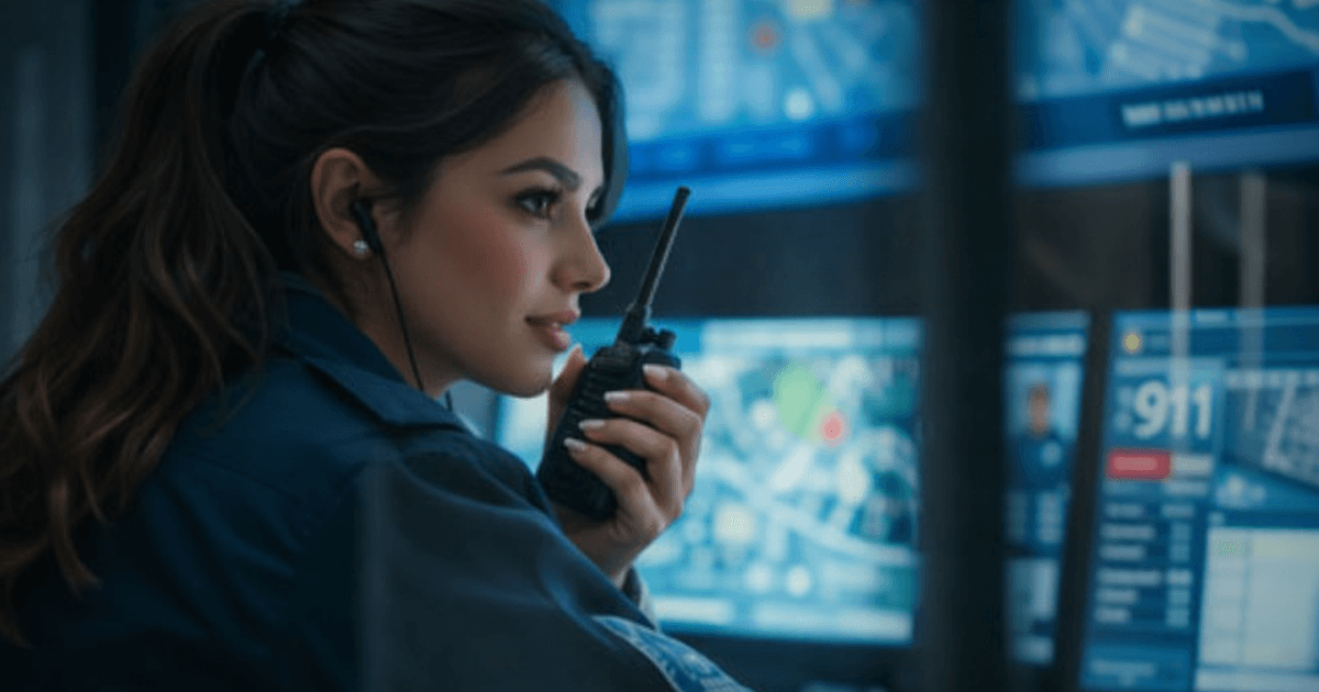 911 dispatcher working in an emergency communications center, representing skills and experience needed for a public safety telecommunicator resume