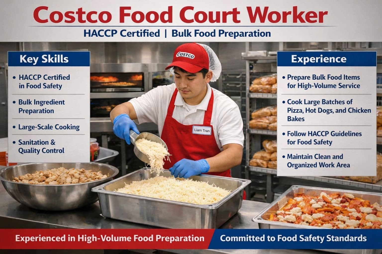 Costco food court resume example highlighting HACCP certification and bulk food preparation experience