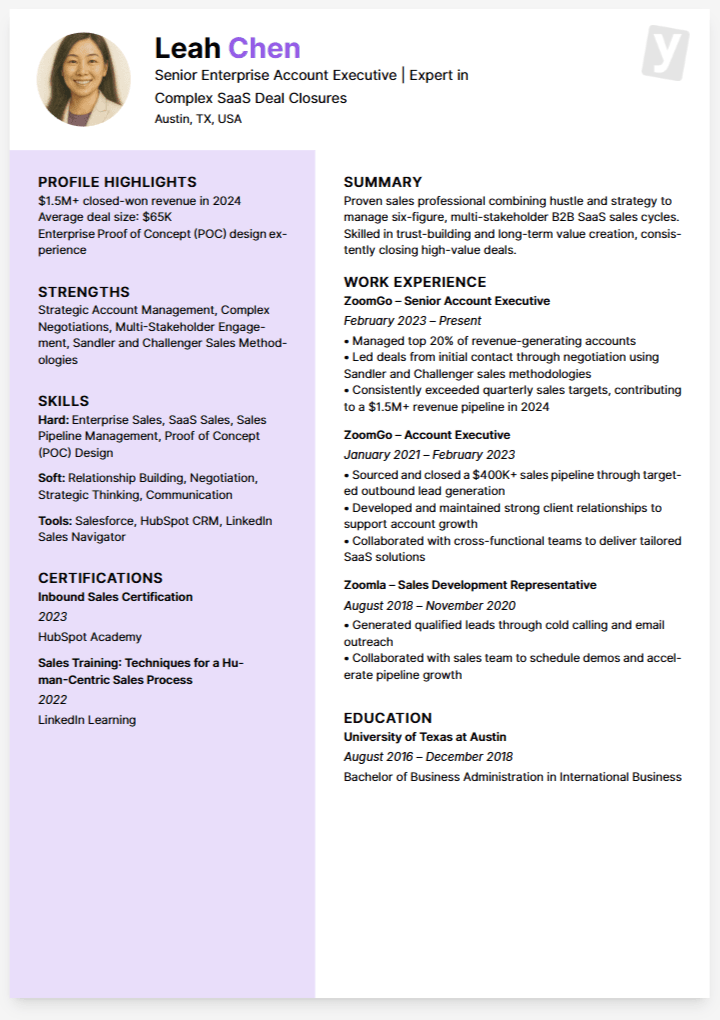 Resume Example - Senior Enterprise AE