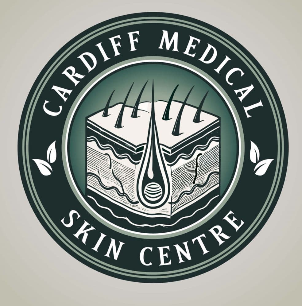 A clinic team member and practice manager reviewing patient feedback together at the front desk of a modern medical skin centre