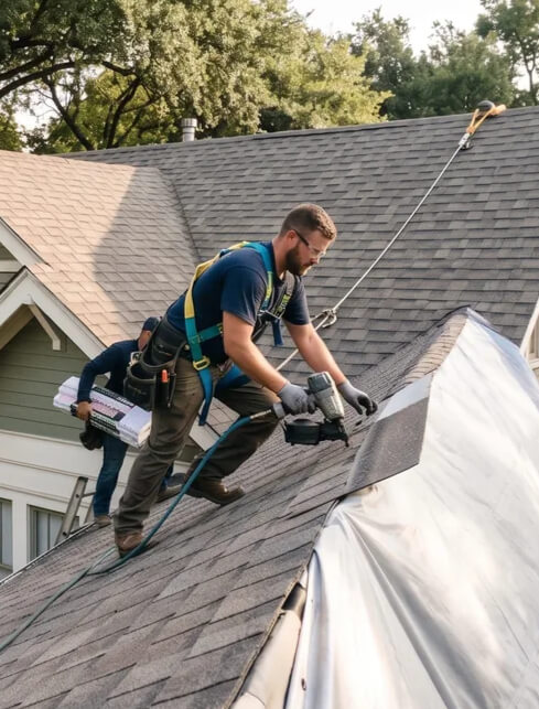 Peak Roofing photo printed on a personalized direct mail postcard