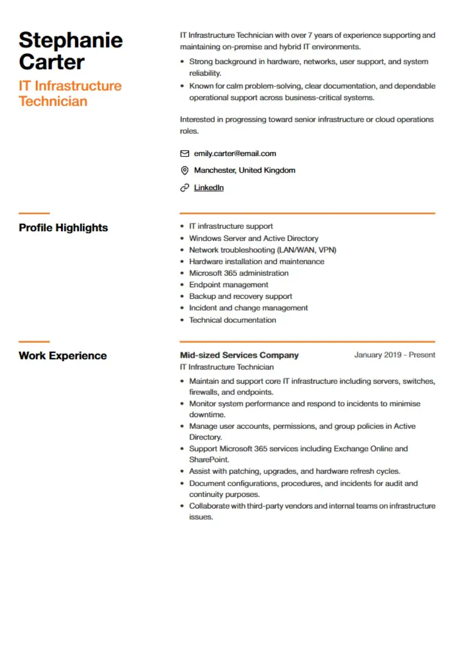 Outplacement resume example